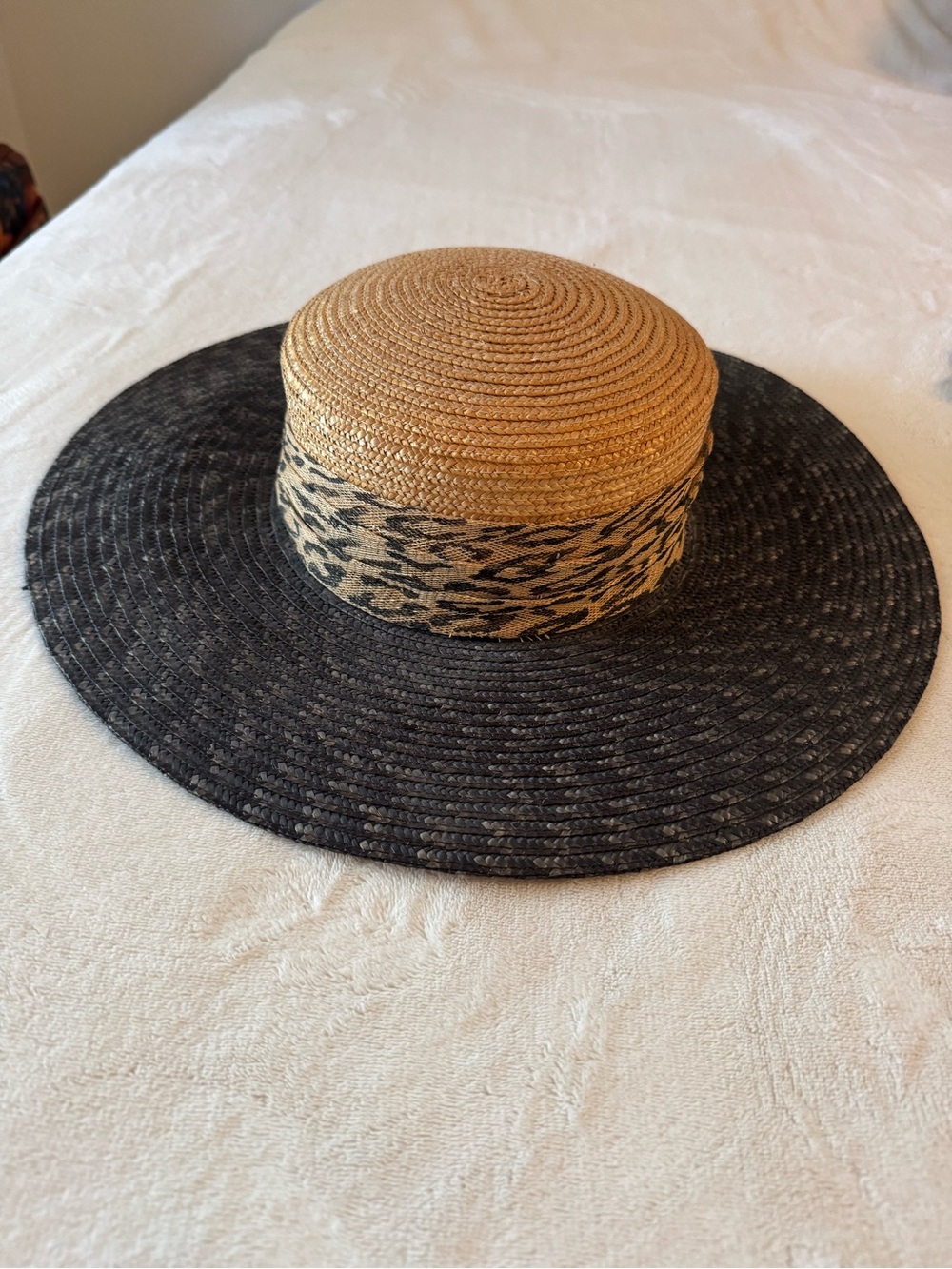 Rachel Two-Tone Straw Sun Hat with Leopard Band